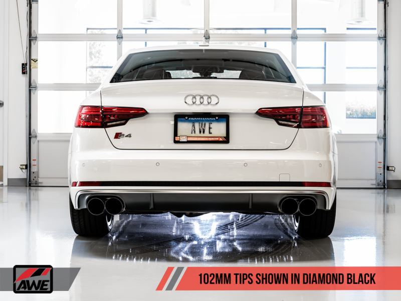 AWE Tuning Audi B9 S4 Track Edition Exhaust - Roaring Non-Resonated with Black 102mm Tips