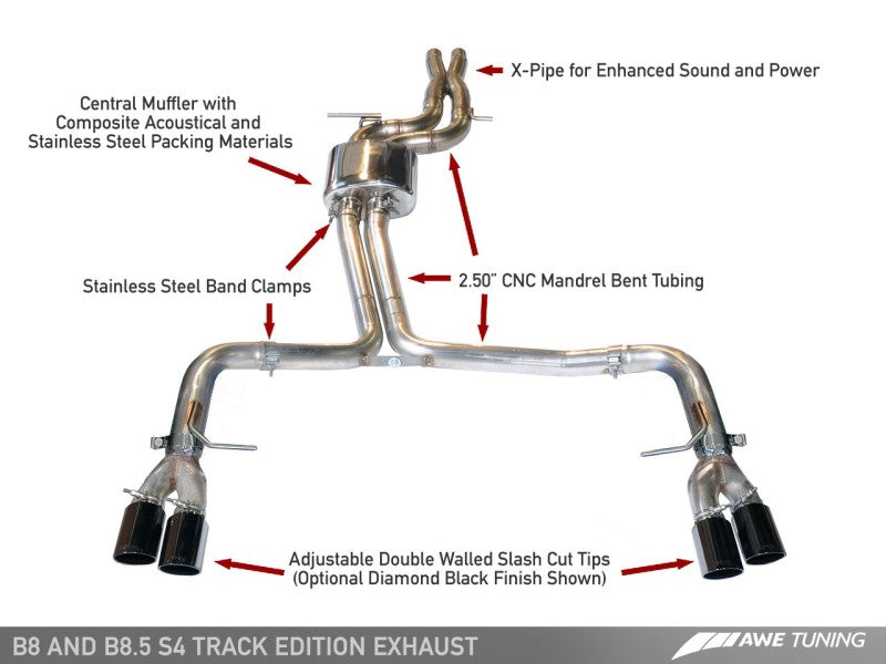 AWE Tuning Audi B8.5 S4 3.0T Track Edition Exhaust - Stunning Diamond Black Tips (102mm)