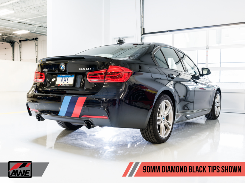 AWE Tuning BMW F3X 340i Touring Edition Axle-Back Exhaust - Stunning Diamond Black Tips (90mm)