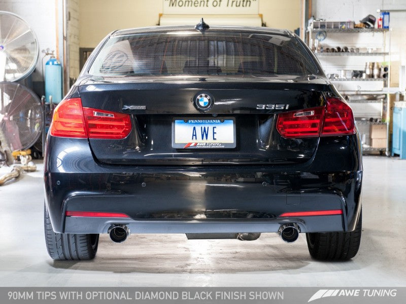 AWE Tuning BMW F3X 335i/435i Touring Edition Axle-Back Exhaust with Stunning Diamond Black Tips (90mm) - Unleash Your BMW's Potential!