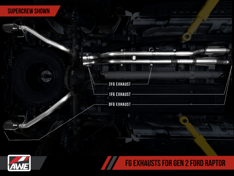 AWE Tuning 2017+ Ford Raptor 0 FG Performance Exhaust System - Stunning Diamond Black Tips