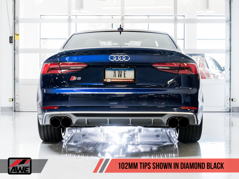 AWE Tuning Audi B9 S5 Coupe 3.0T Track Edition Exhaust - Stunning Diamond Black Tips (102mm)