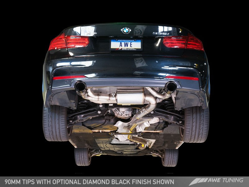 AWE Tuning BMW F3X 335i/435i Touring Edition Axle-Back Exhaust with Stunning Diamond Black Tips (90mm) - Unleash Your BMW's Potential!