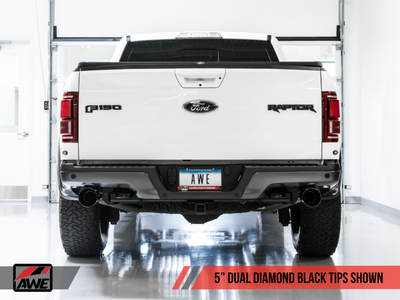 AWE Tuning 2017+ Ford Raptor 0 FG Performance Exhaust System - Stunning Diamond Black Tips