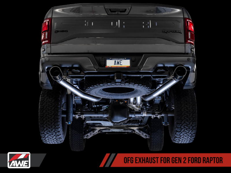 AWE Tuning 2017+ Ford Raptor 0 FG Performance Exhaust System - Stunning Diamond Black Tips