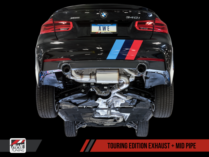 AWE Tuning BMW F3X 340i Touring Edition Axle-Back Exhaust - Stunning Diamond Black Tips (90mm)