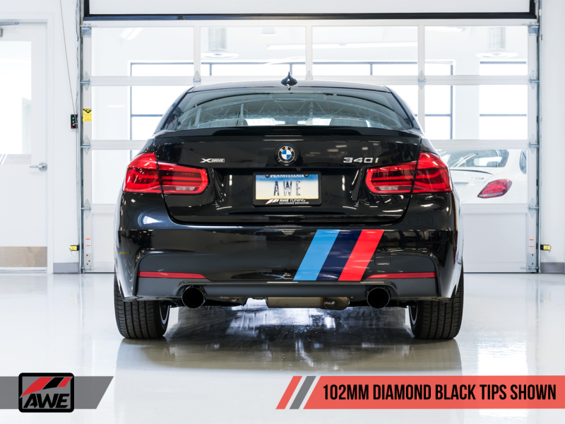 AWE Tuning BMW F3X 340i Touring Edition Axle-Back Exhaust - Stunning Diamond Black Tips (102mm)