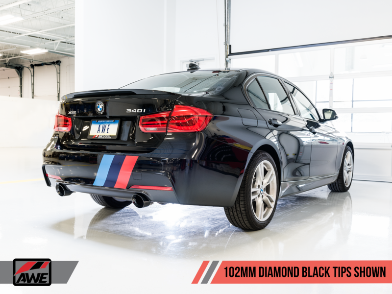 AWE Tuning BMW F3X 340i Touring Edition Axle-Back Exhaust - Stunning Diamond Black Tips (102mm)