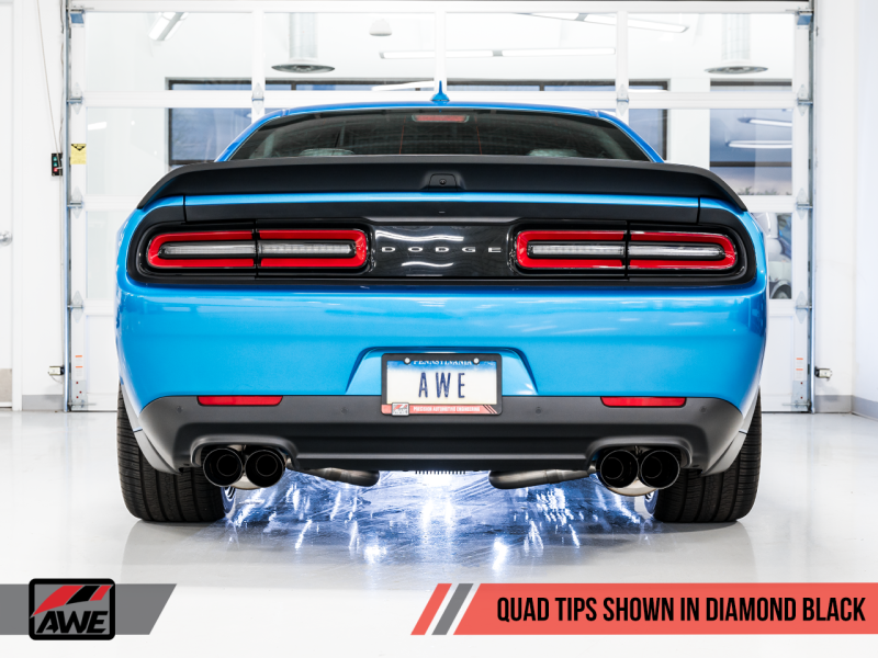 AWE Tuning 2015+ Dodge Challenger 6.4L/6.2L Non-Resonated Touring Edition Exhaust - Quad Black Tips: Unleash the Beast!