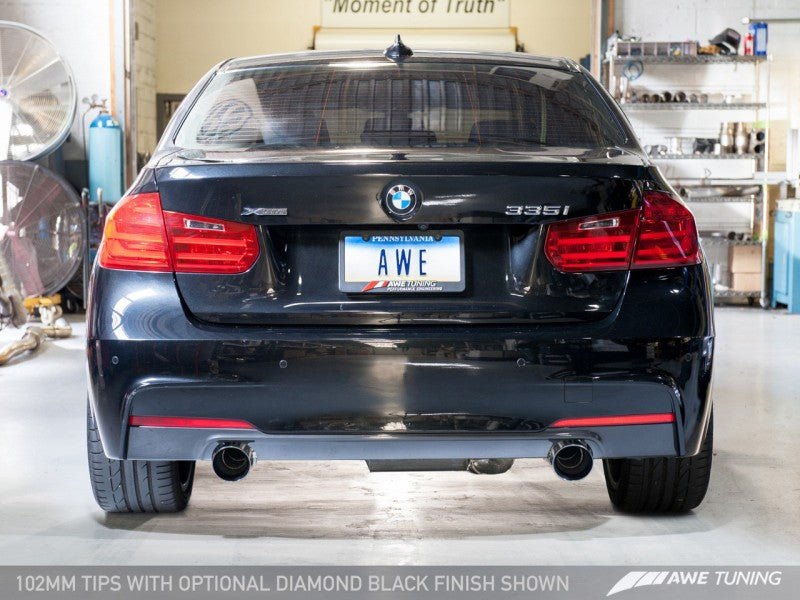 AWE Tuning BMW F3X 335i/435i Touring Edition Axle-Back Exhaust - Stunning Diamond Black Tips (102mm)