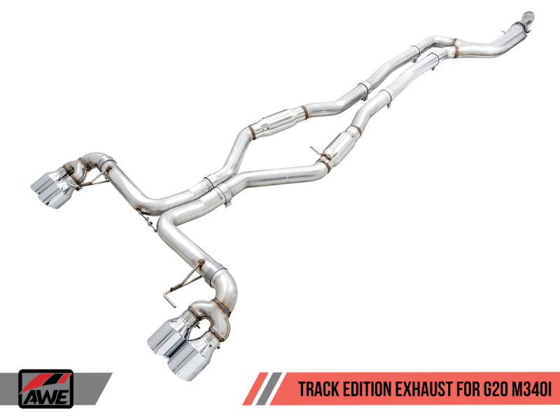 AWE Tuning 2019+ BMW M340i (G20) Track Edition Exhaust - Get the Raw, Rowdy Sound with Quad Diamond Black Tips