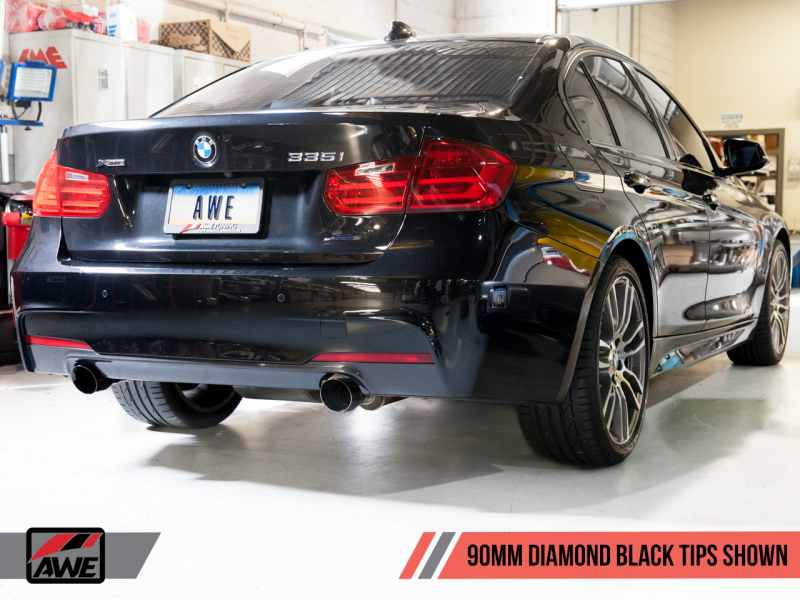 AWE Tuning BMW F3X 335i/435i Touring Edition Axle-Back Exhaust with Stunning Diamond Black Tips (90mm) - Unleash Your BMW's Potential!