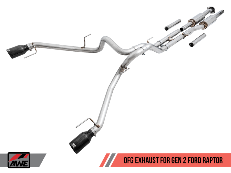 AWE Tuning 2017+ Ford Raptor 0 FG Performance Exhaust System - Stunning Diamond Black Tips