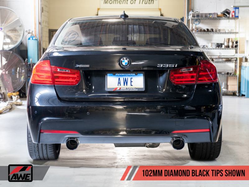 AWE Tuning BMW F3X 335i/435i Touring Edition Axle-Back Exhaust - Stunning Diamond Black Tips (102mm)