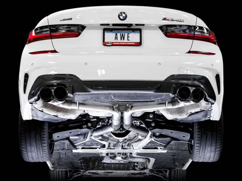 AWE Tuning 2019+ BMW M340i (G20) Track Edition Exhaust - Get the Raw, Rowdy Sound with Quad Diamond Black Tips