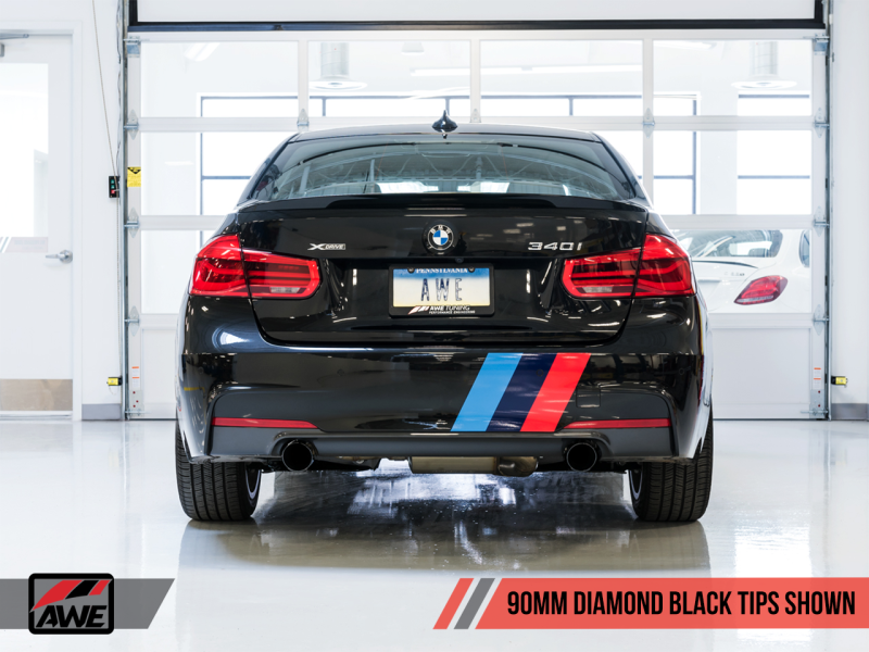 AWE Tuning BMW F3X 340i Touring Edition Axle-Back Exhaust - Stunning Diamond Black Tips (90mm)
