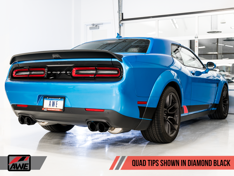 AWE Tuning 2015+ Dodge Challenger 6.4L/6.2L Non-Resonated Touring Edition Exhaust - Quad Black Tips: Unleash the Beast!