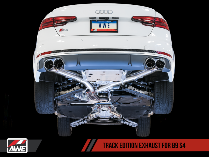 AWE Tuning Audi B9 S4 Track Edition Exhaust - Roaring Non-Resonated with Black 102mm Tips