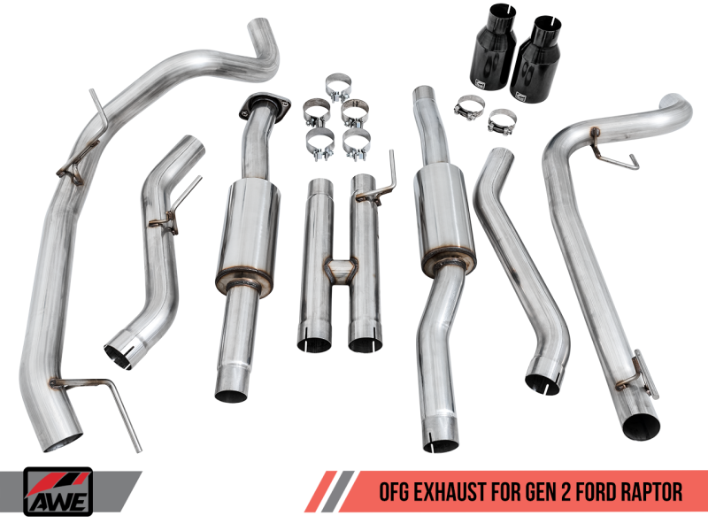 AWE Tuning 2017+ Ford Raptor 0 FG Performance Exhaust System - Stunning Diamond Black Tips