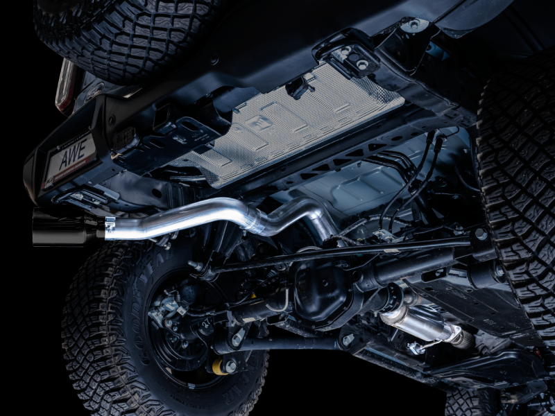 AWE Tuning 2021+ Ford Bronco 0FG Single Rear Exit Exhaust: Unleash Your Bronco's Beast with Diamond Black Tip & Bash Guard