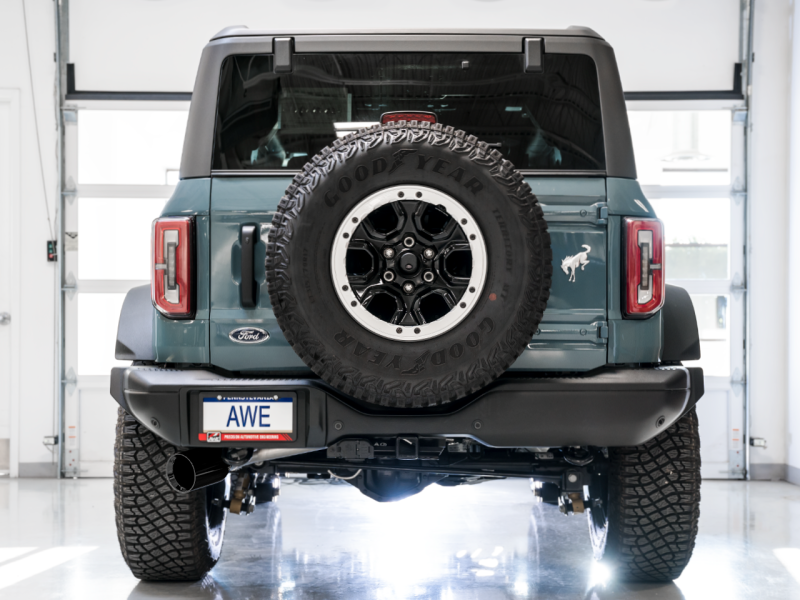 AWE Tuning 2021+ Ford Bronco 0FG Single Rear Exit Exhaust: Unleash Your Bronco's Beast with Diamond Black Tip & Bash Guard