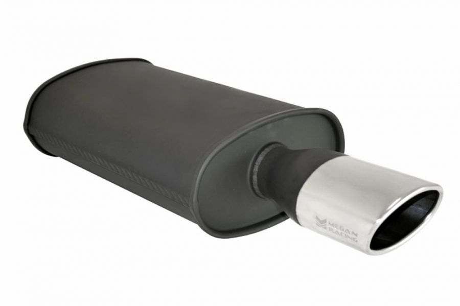 Megan Racing Universal O-ST Black Exhaust Muffler: Single Oval Tip - Discreet Performance!
