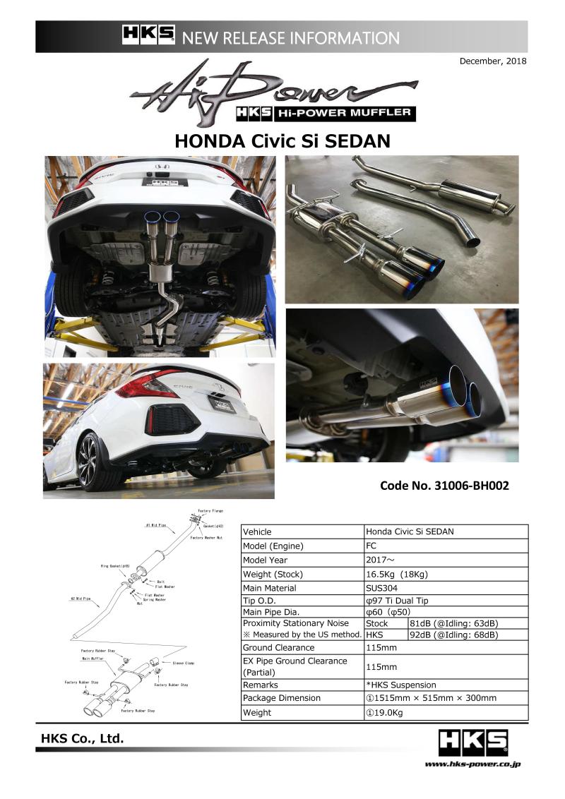 Rev Up Your Ride with HKS 17+ Honda Civic Si Sedan (FC) Hi-Power Muffler Exhaust