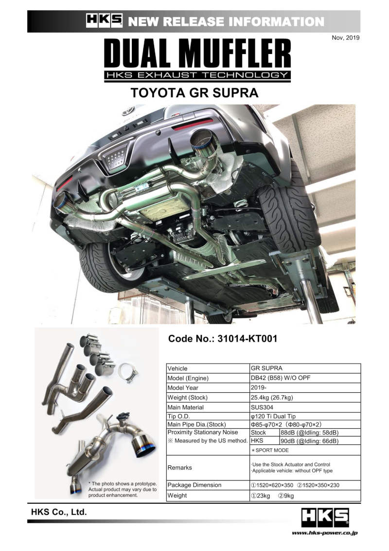 Rev Up Your 2019+ Toyota GR Supra with HKS Dual Hi - Power Titanium Tip Catback Exhaust (w/o OPF)