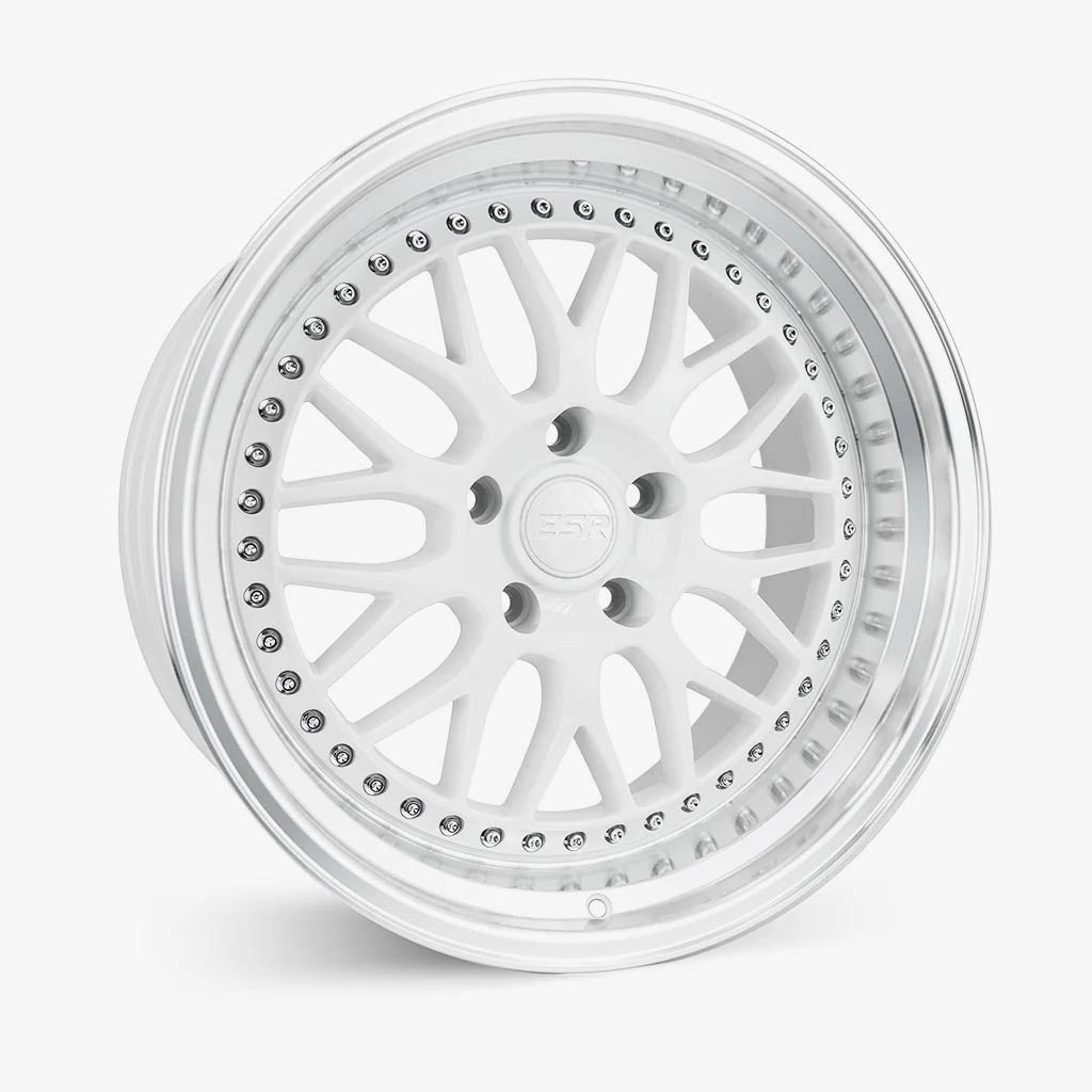 ESR SR01 18x9.5 5x114.3 (Custom Drill) ET35 Gloss White / Machined Lip - Stylish and Customizable Wheels