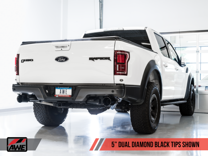 AWE Tuning 2017+ Ford Raptor 0 FG Performance Exhaust System - Stunning Diamond Black Tips