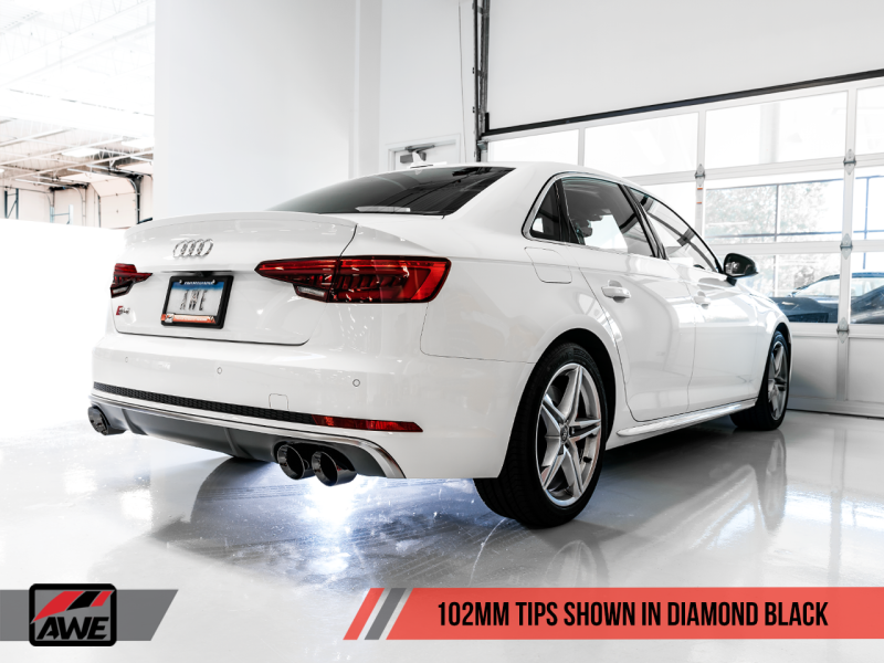 AWE Tuning Audi B9 S4 Track Edition Exhaust - Roaring Non-Resonated with Black 102mm Tips