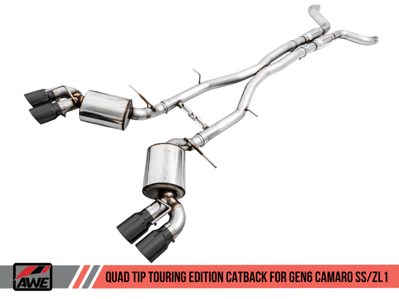 AWE Tuning's Thrilling 16 - 19 Chevy Camaro SS Res Cat - Back Exhaust - Touring Edition with Quad Diamond Black Tips