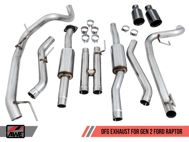 AWE Tuning 2017+ Ford Raptor 0 FG Performance Exhaust System - Stunning Diamond Black Tips