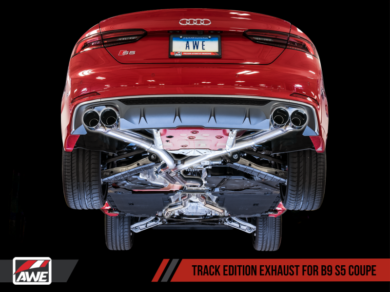 AWE Tuning Audi B9 S5 Coupe 3.0T Track Edition Exhaust - Stunning Diamond Black Tips (102mm)