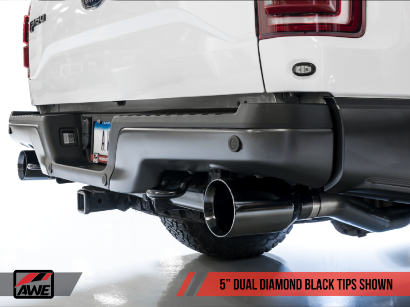 AWE Tuning 2017+ Ford Raptor 0 FG Performance Exhaust System - Stunning Diamond Black Tips