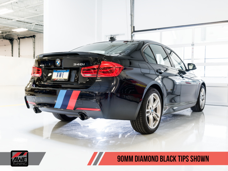 AWE Tuning BMW F3X 340i Touring Edition Axle-Back Exhaust - Stunning Diamond Black Tips (90mm)