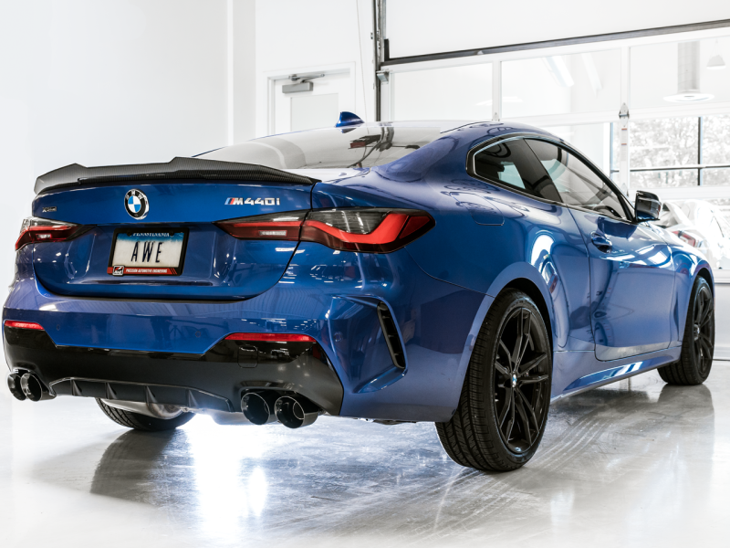 AWE Tuning 2019+ BMW M340i (G20) Track Edition Exhaust - Get the Raw, Rowdy Sound with Quad Diamond Black Tips