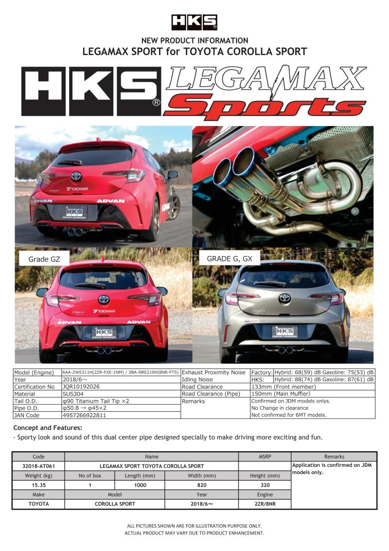 HKS LEGAMAX Sports Exhaust - 2018 Toyota Corolla Sport 2ZR/8NR - Unleash the Power!