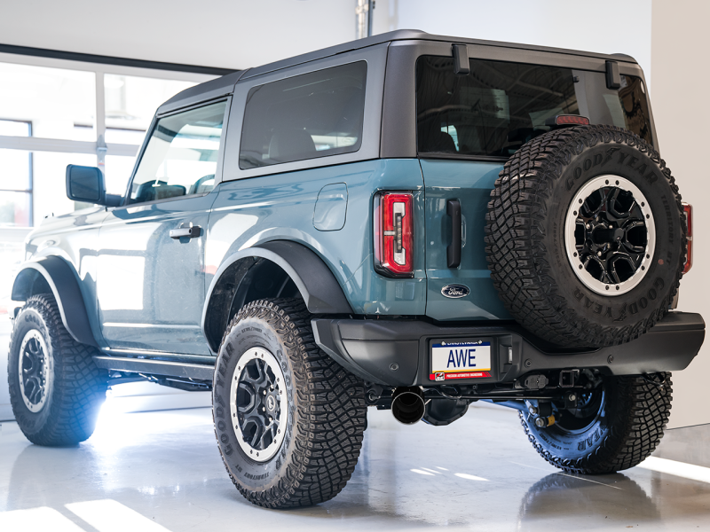 AWE Tuning 2021+ Ford Bronco 0FG Single Rear Exit Exhaust: Unleash Your Bronco's Beast with Diamond Black Tip & Bash Guard