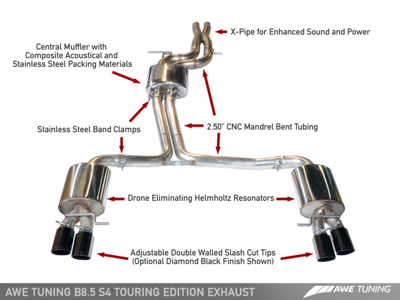 AWE Tuning Audi B8.5 S4 3.0T Touring Edition Exhaust System - Stunning Diamond Black Tips (102mm)