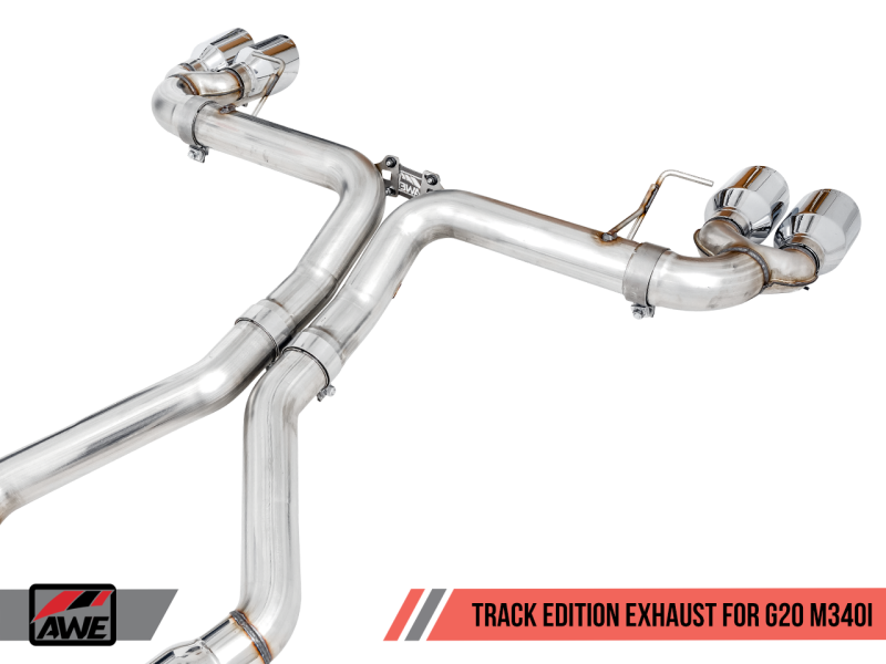 AWE Tuning 2019+ BMW M340i (G20) Track Edition Exhaust - Get the Raw, Rowdy Sound with Quad Diamond Black Tips