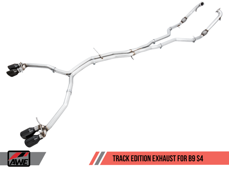 AWE Tuning Audi B9 S4 Track Edition Exhaust - Roaring Non-Resonated with Black 102mm Tips