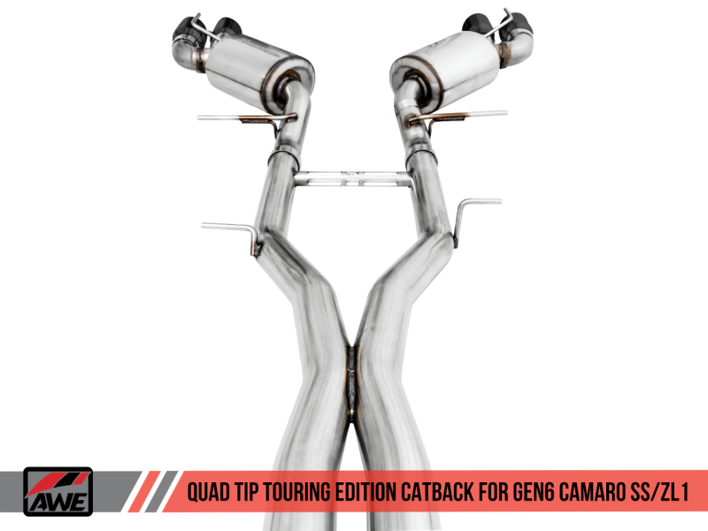 AWE Tuning's Thrilling 16 - 19 Chevy Camaro SS Res Cat - Back Exhaust - Touring Edition with Quad Diamond Black Tips