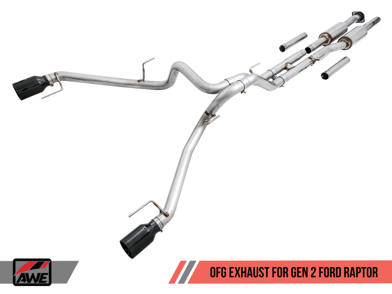 AWE Tuning 2017+ Ford Raptor 0 FG Performance Exhaust System - Stunning Diamond Black Tips