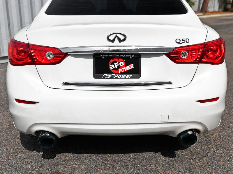 Rev Up Your Infiniti Q50: aFe Takeda 2.5in 304 SS Cat-Back Exhaust System with Black Tips for 2016 - 2024 V6 - 3.0L (tt)
