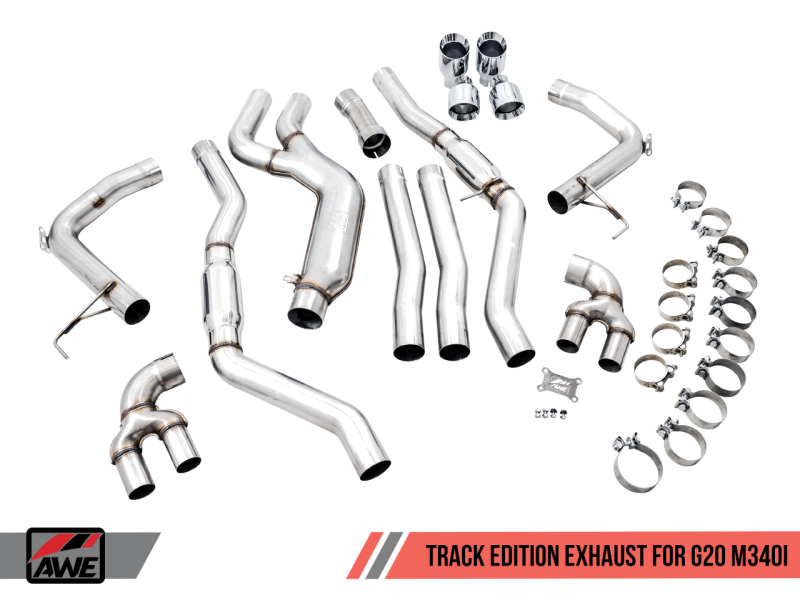 AWE Tuning 2019+ BMW M340i (G20) Track Edition Exhaust - Get the Raw, Rowdy Sound with Quad Diamond Black Tips