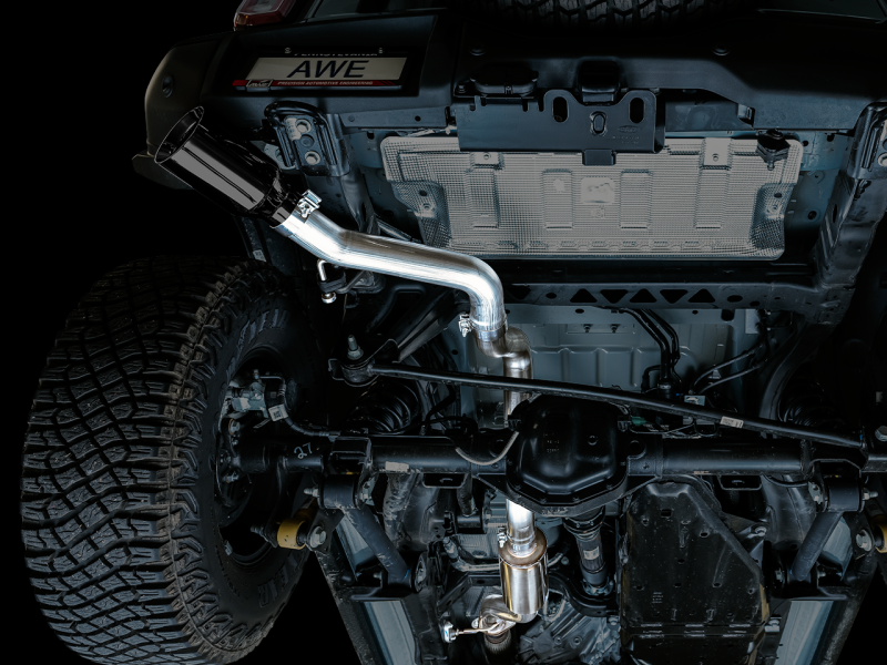 AWE Tuning 2021+ Ford Bronco 0FG Single Rear Exit Exhaust: Unleash Your Bronco's Beast with Diamond Black Tip & Bash Guard