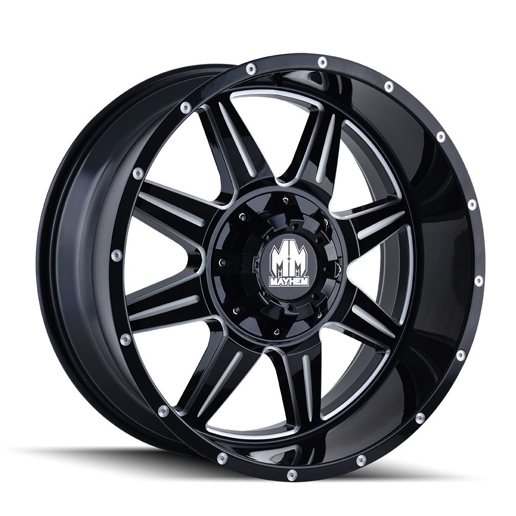 MAYHEM MONSTIR Wheels - 17x9 Gloss Black Milled, Unleash Your Ride's Potential!