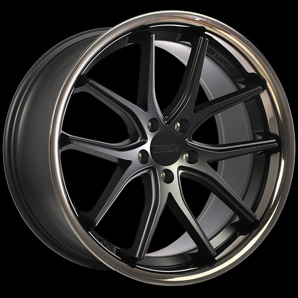 720 Luxury VANQUISH Wheels: 19x8.5 5x112 ET35 66.6 Satin Black - Black Stainless Lip