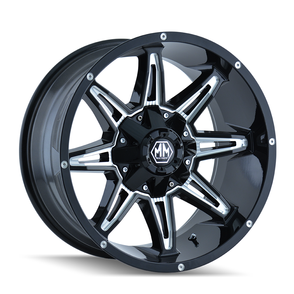 MAYHEM RAMPAGE - Stunning 20x9 8x180 ET0 124.1 Gloss Black Milled Wheels